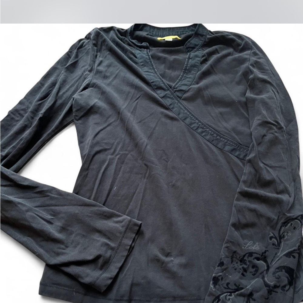 Black Long Sleeve Top with Embroidered Detail